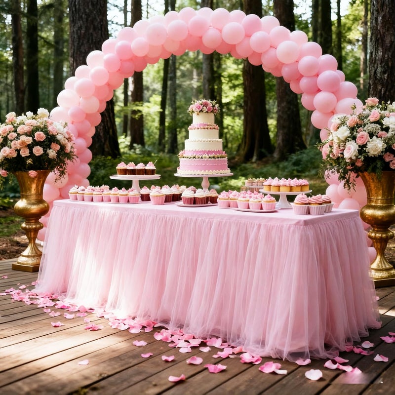 Yoquare 1-Pack Pink 2-in-1 Tulle Tablecloth for 5-Foot Rectangular Table â€“ Stretch Fitted Table Skirt & Cover for Baby Shower, Bridal, Birthday, Princess Party - Image 4