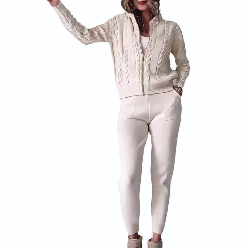 Fleece Hooded Zip-Up Top Casual Loungewear Set for Women - Image 4