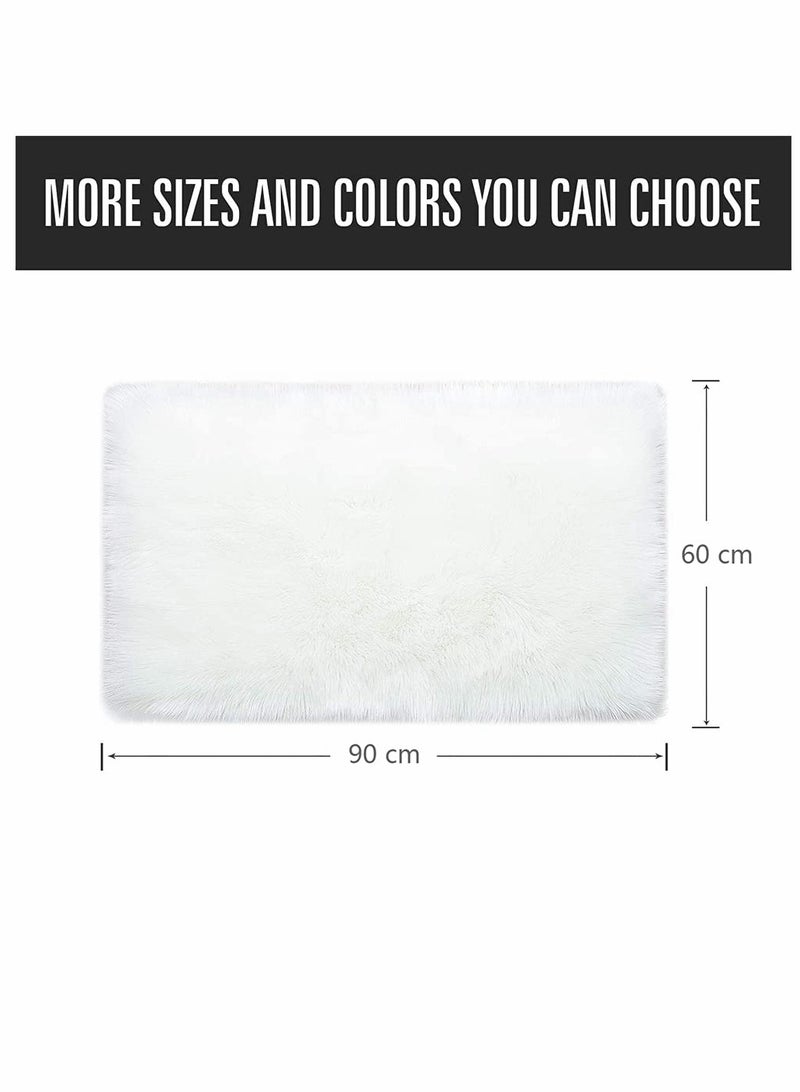 Excefore Stylish Ultra Soft Silky Fluffy Shag Faux Sheepskin Non-Skid Area Rug Bedside Rugs For Bedroom Living Room Carpet Nursery Floor Mats Kids Playroom Decor (White) - Image 2