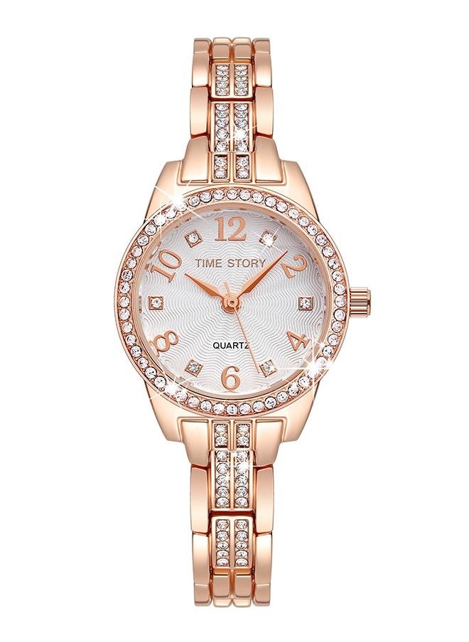 TIME STORY - Women's Waterproof Quartz Sun Texture Watch Rose Gold White Face - Image 1