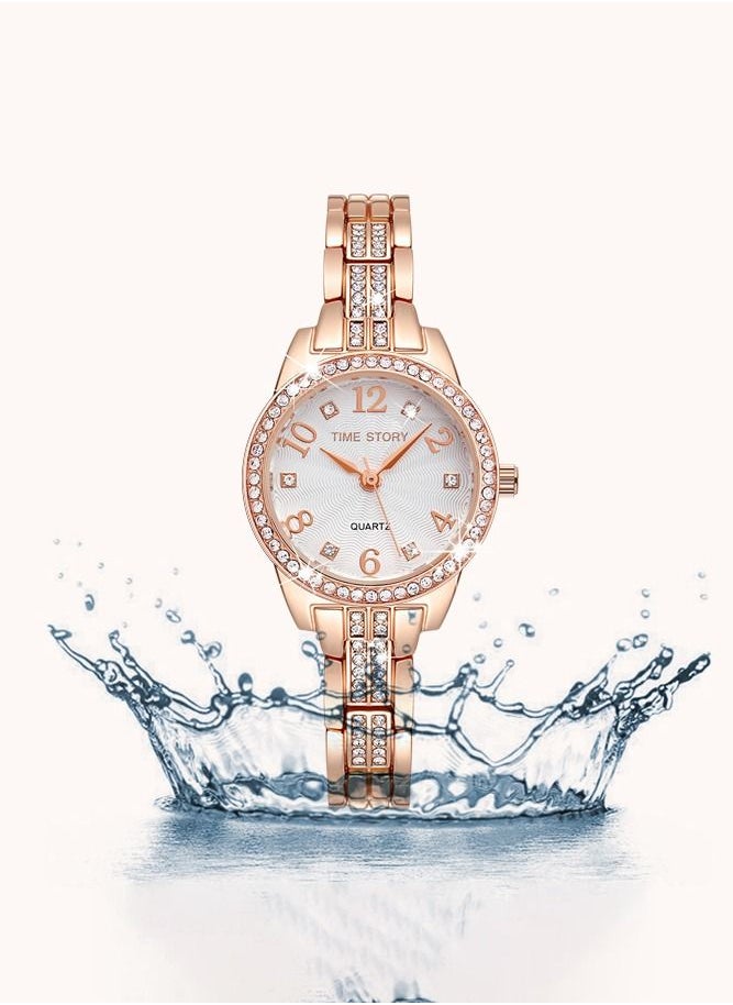 TIME STORY - Women's Waterproof Quartz Sun Texture Watch Rose Gold White Face - Image 1