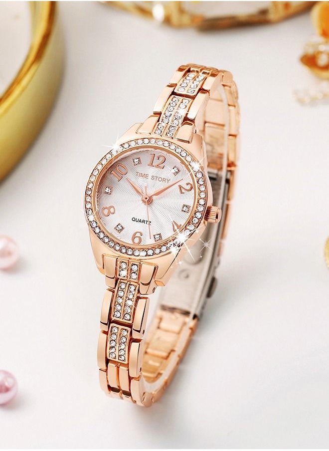 TIME STORY - Women's Waterproof Quartz Sun Texture Watch Rose Gold White Face - Image 1