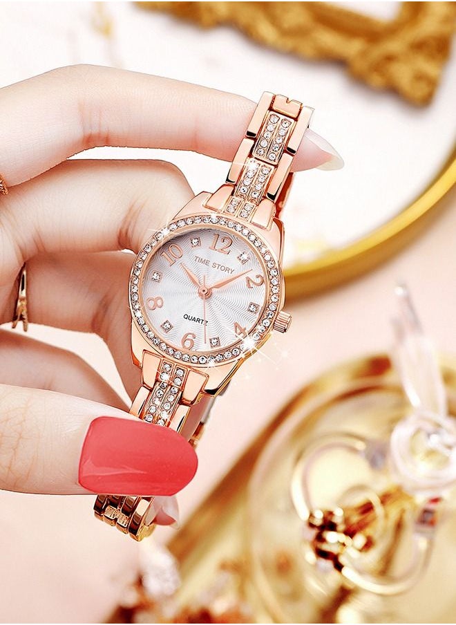 TIME STORY - Women's Waterproof Quartz Sun Texture Watch Rose Gold White Face - Image 1