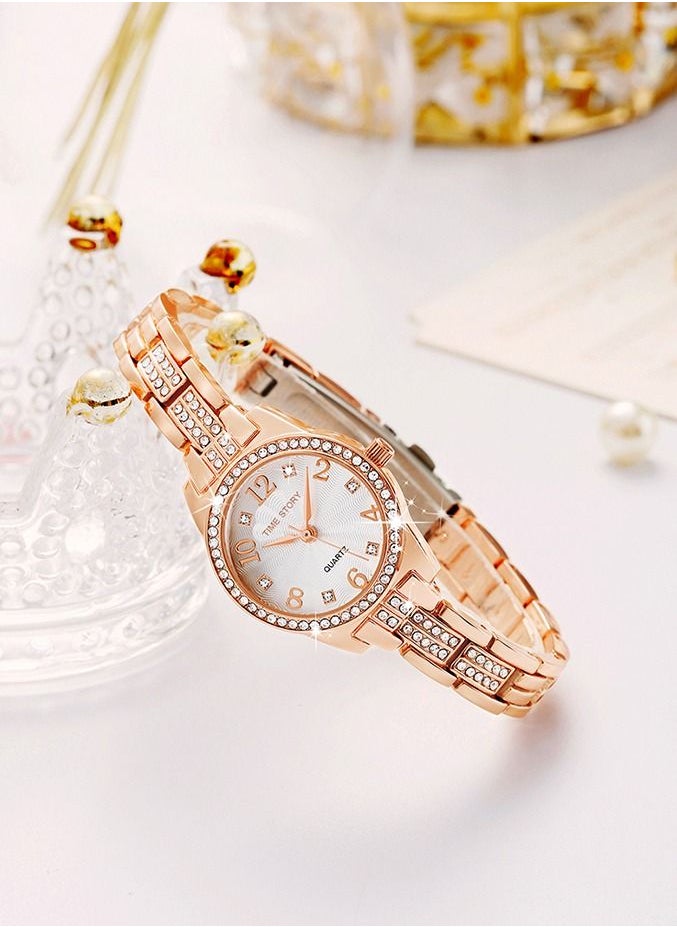 TIME STORY - Women's Waterproof Quartz Sun Texture Watch Rose Gold White Face - Image 1