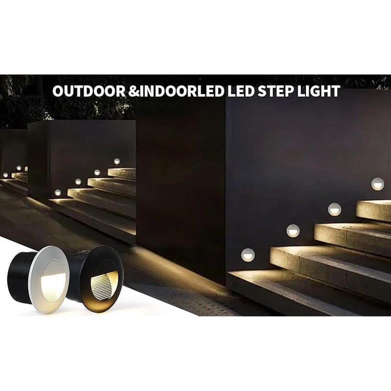V.nice LED Step Light 3W Round IP65 Waterproof – Recessed Outdoor Stair Wall Light, Black/White Housing, 3000K Warm White, Aluminum+Glass, Energy Saving 220-240V - Image 5
