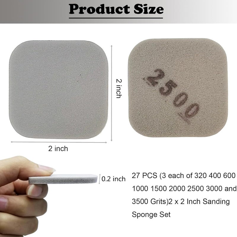 Tonmp 54 PCS 2 x 2 Soft Touch Sanding Pads, Mesh Sanding Polishing Pads Hand Sander Blocking from 320 to 3500 Grits Sander Sponge for Plastic Sanding Acrylic Materials (54 Pack) - Image 2