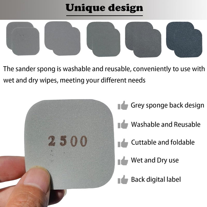 Tonmp 54 PCS 2 x 2 Soft Touch Sanding Pads, Mesh Sanding Polishing Pads Hand Sander Blocking from 320 to 3500 Grits Sander Sponge for Plastic Sanding Acrylic Materials (54 Pack) - Image 3
