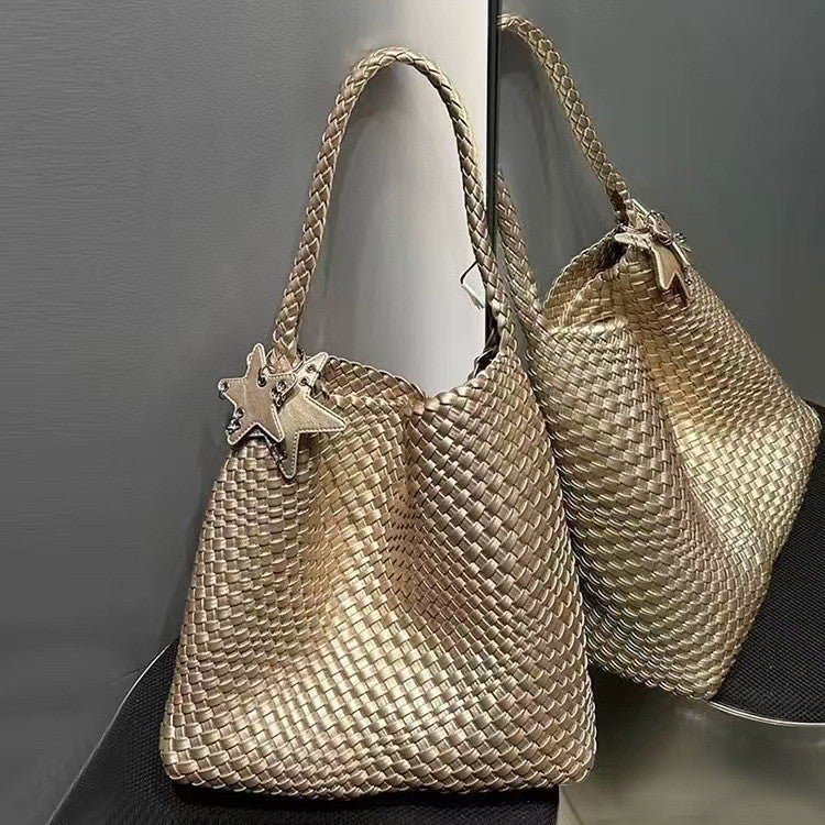 Advanced Niche Design Handmade Woven Bag Large Capacity Tote Bag Casual Lazy Style Shoulder Underarm Bucket Bag - Image 3