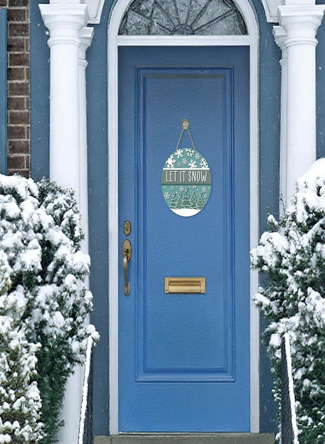 Bolisom لافتة باب أمامي خضراء من بوليسوم بتصميم شجرة صنوبر شتوية، علاقة خشبية مزينة بندفة ثلجية، ديكور منزلي خارجي، إكليل خشبي ريفي لعيد الميلاد، ديكور جداري داخلي - Image 4