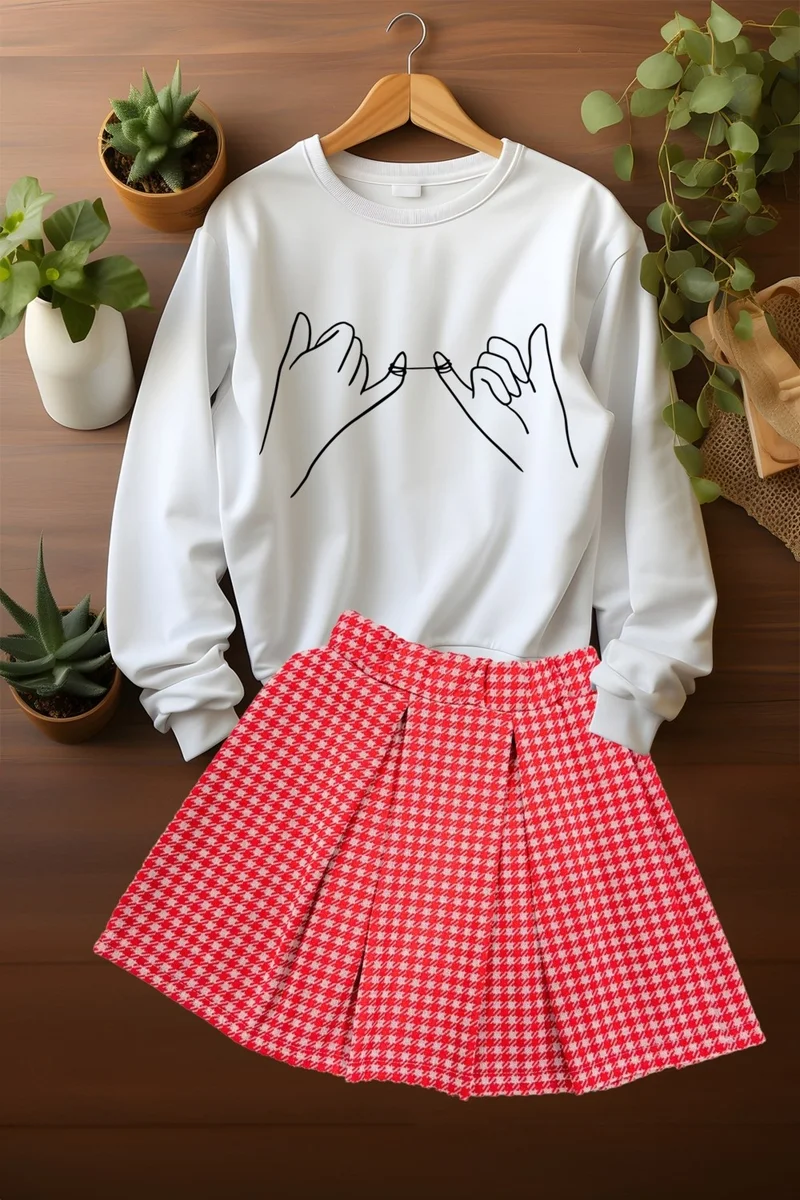ادا بيبيك تشوكوك Ada Baby Child Style Plaid Skirt Sweat Skirt Top and Bottom Set