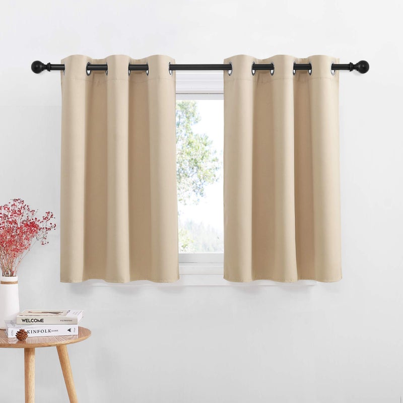 NICETOWN Small Kitchen Windows Curtains  Blackout Functional Thermal Insulated Window Treatment CurtainsDrapes Home Decoration Biscotti Beige 2 Panels 42W by 36L  12 inches Header
