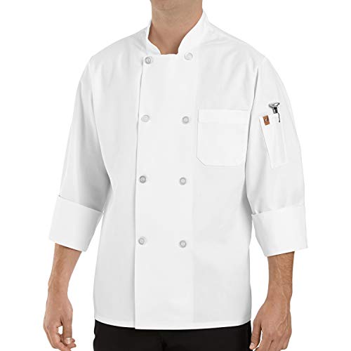 Chef Designs Men's Eight Pearl Button Chef Coat, White, Small - Image 4