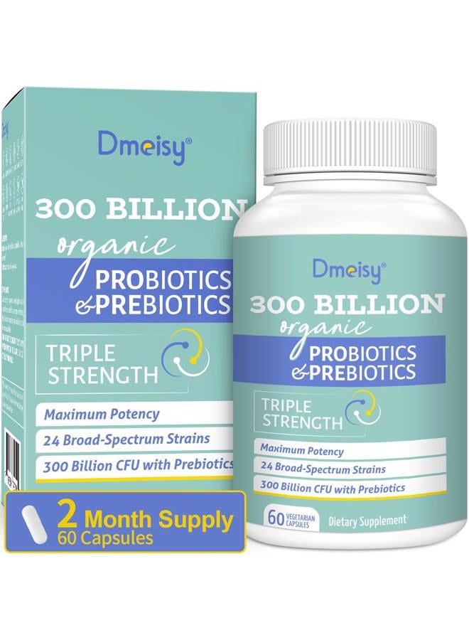Dmeisy Probiotics for Women and Men 300 Billion CFU 24 Strains Probiotics with 15 Organic Herbs Prebiotics Blend Shelf Stable Probiotic Supplement for Digestive Immune & Whole-Body Health 2 Month Supply - Image 1