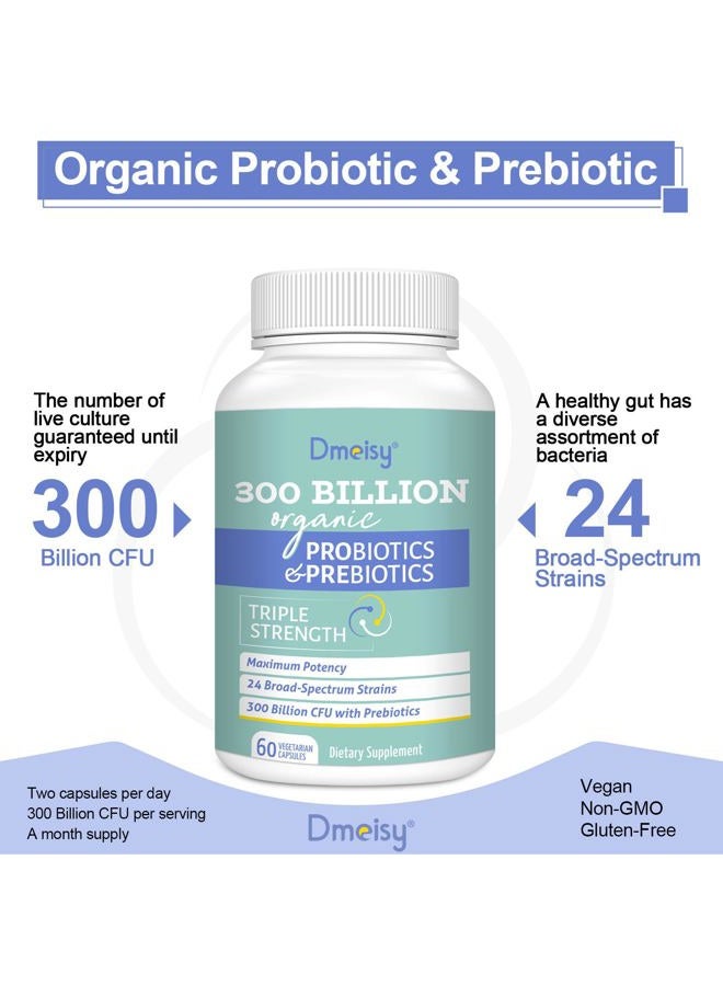 Dmeisy Probiotics for Women and Men 300 Billion CFU 24 Strains Probiotics with 15 Organic Herbs Prebiotics Blend Shelf Stable Probiotic Supplement for Digestive Immune & Whole-Body Health 2 Month Supply - Image 5