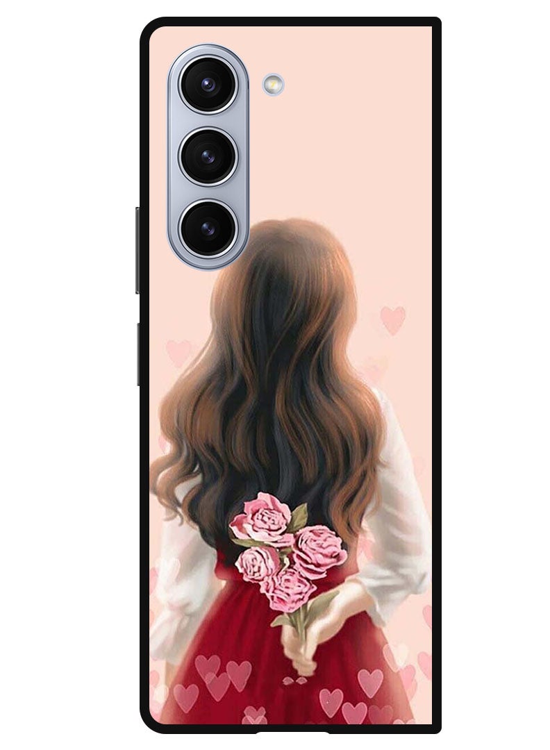 Theodor Protective Case Anti Scratch Shock Proof Bumper Cover For Samsung Galaxy Z Fold 5 Girl Hiding Flowers - Image 1