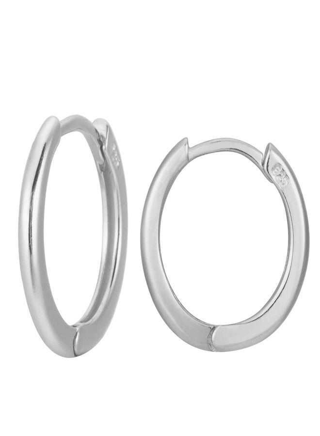 espere Rhodium Plated Sterling Silver Small Hoop Earrings Ring Cuff Ear Huggies | Simple Mini Hoops | Minimalist Second Hole Hoops Cartilage Hoop [10mm] - Image 1