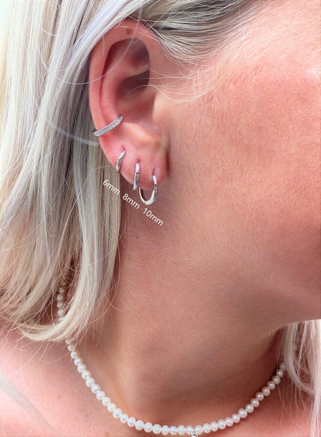 espere Rhodium Plated Sterling Silver Small Hoop Earrings Ring Cuff Ear Huggies | Simple Mini Hoops | Minimalist Second Hole Hoops Cartilage Hoop [10mm] - Image 5