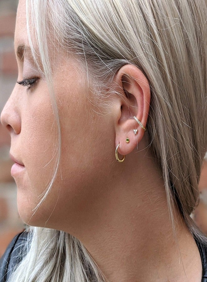 espere Rhodium Plated Sterling Silver Small Hoop Earrings Ring Cuff Ear Huggies | Simple Mini Hoops | Minimalist Second Hole Hoops Cartilage Hoop [10mm] - Image 3