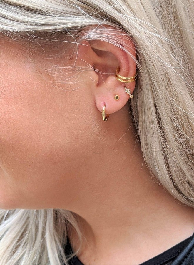 espere Rhodium Plated Sterling Silver Small Hoop Earrings Ring Cuff Ear Huggies | Simple Mini Hoops | Minimalist Second Hole Hoops Cartilage Hoop [10mm] - Image 4
