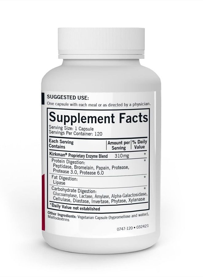 Kirkman Enzyme Complete/DPP-IV - 120 Capsules - Potent Digestive Aid - Broad Spectrum Digestive Enzyme - Hypoallergenic - Image 2