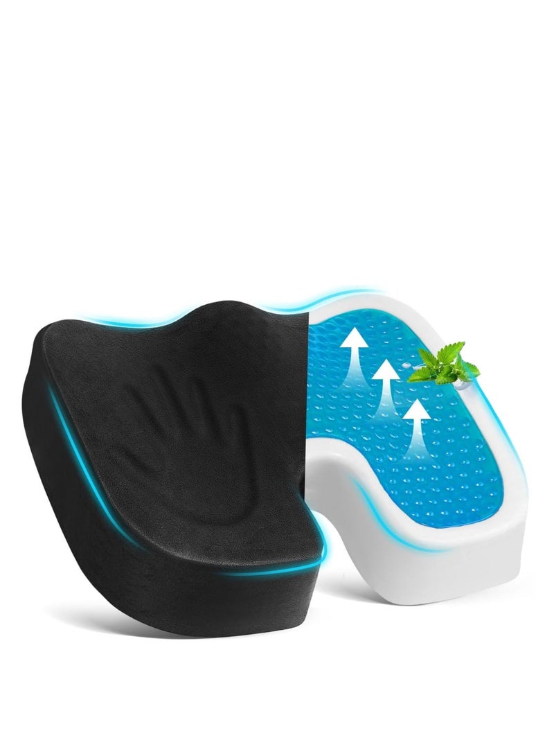 تراسل وسادة مقعد هلامية للجلوس الطويل - وسادة كرسي ميموري فوم لتخفيف آلام عرق النسا - وسادة عصعص العصعص من الجل والذاكرة لتخفيف آلام عظمة الذنب وآلام الظهر - Image 1