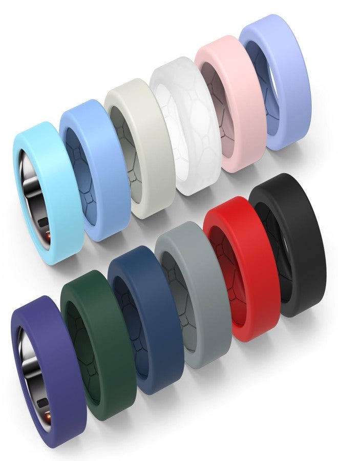 YWXTW [عبوة من 12 غطاء خاتم لخواتم Oura Ring 3/4/Samsung Ring/Ultrahuman Ring، [تصميم مُحسّن مضاد للانزلاق] واقي خاتم سيليكون مضاد للخدش بنسيج معيني للرجال والنساء، متعدد الألوان - براءة اختراع قيد الانتظار - Image 1