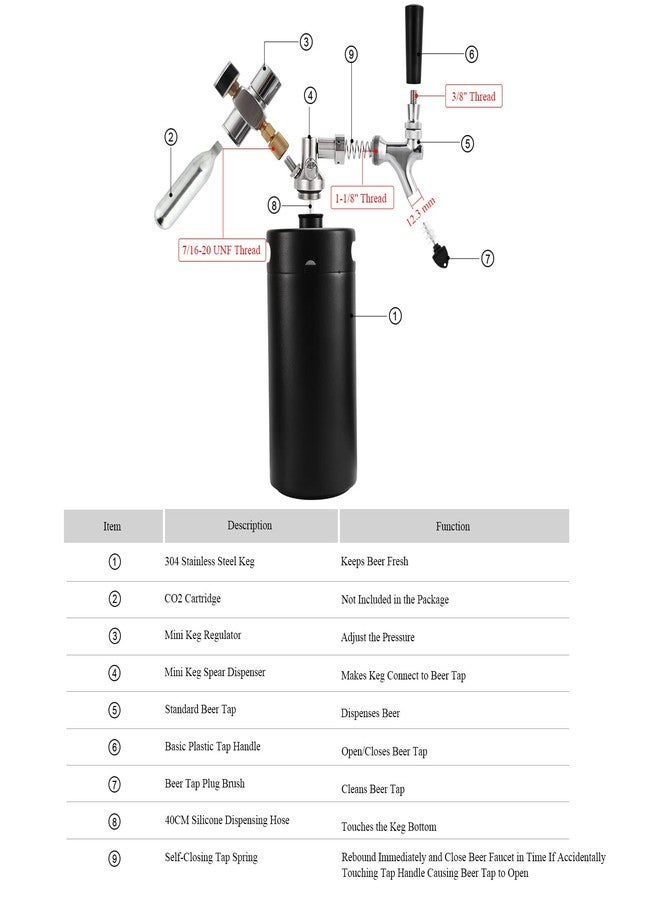 Dbgogo 128 OZ Mini Keg Growler Beer Tap System with Keg Sleeve, 0-60 PSI Keg CO2 Regulator Stainless Core Draft Beer Faucet Self-Closing Spring Brew Hose Kegerator Craft Carbonation Dispenser - Image 2