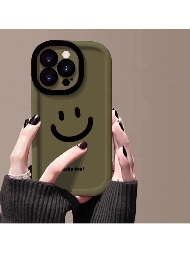 NIBEMINENT Lucky Smiley Protective TPU Case Cover For iPhone 16 Pro Max, Military Green