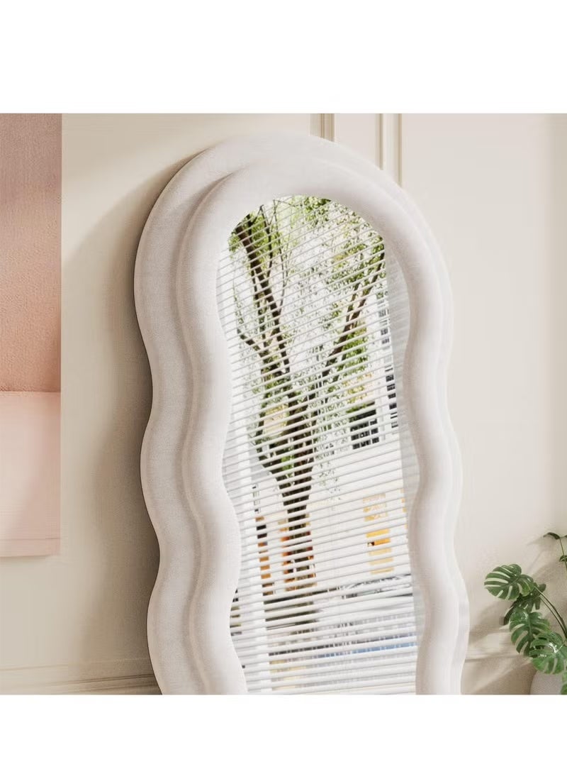 Vphom Full-Length Floor Mirror with Stand, 160x60 cm Irregular Wavy Mirror, Flannel-Wrapped Wooden Frame, Wall-Mounted Standing Full-Body Mirror for Bedroom, Living Room, Dressing Room - Image 5
