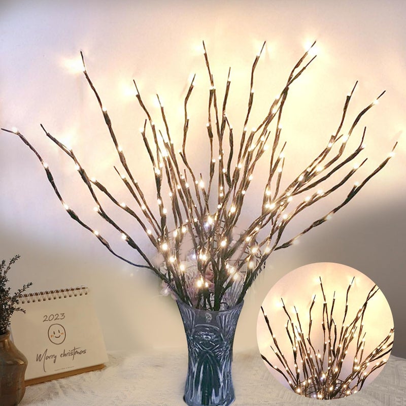 DK177 2 Pack Led Branch Light Battery Operated Lighted Branch Vase Filler Willow Tree Artificial Little Twig Power Brown 30 Inch 20 LED for Home Outdoor Indoor Romantic Decoration White Light