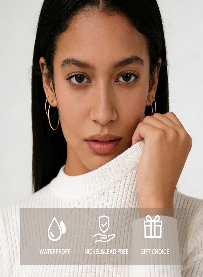 YEEZII 12 Pairs Gold Hoop Earrings Set for Women, 14K Gold Plated Lightweight Thin Hoops, Hypoallergenic Minimalist Large Hoop Earrings Pack, Large, Stainless Steel, No Gemstone - Image 2