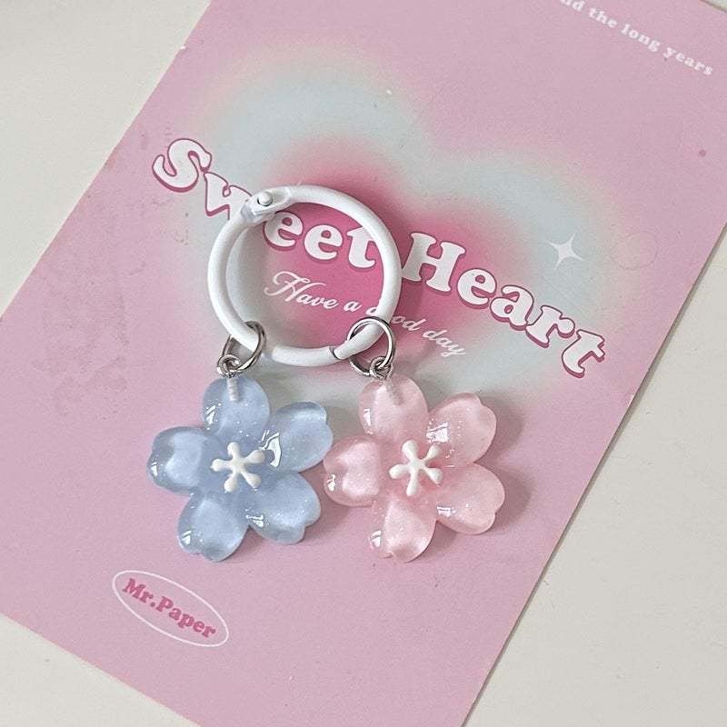 Romantic Jelly Cherry Blossom Keychain Cute Girls Heart Gentle Colorful Flower Pendant Couples Best Friend Schoolbag Accessories Double Sakura# Round Ring Buckle