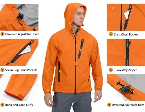 Little Donkey Andy Men's High-performance Waterproof Rain Jacket Ultra Lightweight Outdoor Rain Coat Shell for Golf Orange S - Image 5