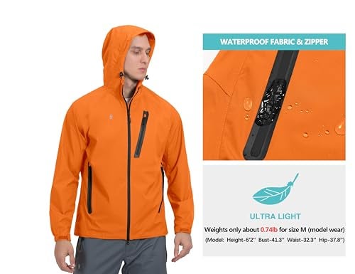 Little Donkey Andy Men's High-performance Waterproof Rain Jacket Ultra Lightweight Outdoor Rain Coat Shell for Golf Orange S - Image 4