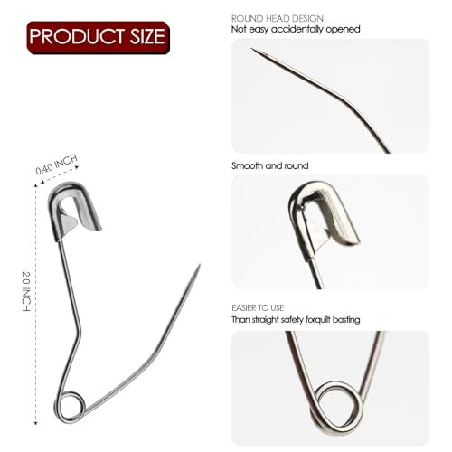 MASONEE 100 Pack Curved Safety Pins for Quilting Basting Pins 54mm/2.0inch Quilting Safety Pins Stainless Steel Quilting Pins - Image 2