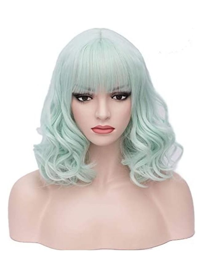 بيرون شعر مستعار قصير ومجعد بتصميم عصري جذاب أزرق فاتح 14بوصة