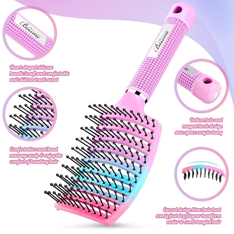 Bsisme Hair Brush, Curved Vented Brush Faster Blow Drying, Paddle Detangling Hair Brushes for Women Men, Professional Curved Vent Styling Brush for Wet Dry Curly Thick Straight Hair - Image 2