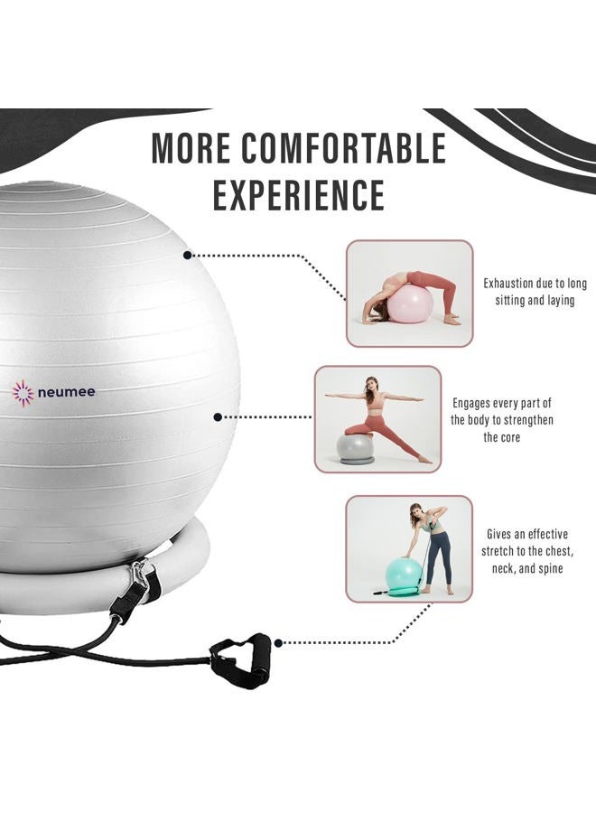 neumee Yoga Ball Chair with 65cm Exercise Ball & 2 Resistance Bands, Stability Base for Home Office, Yoga, Pilates & Fitness, Balance Ball for Posture, Core Strength & Low Impact Workouts (Grey) - Image 2