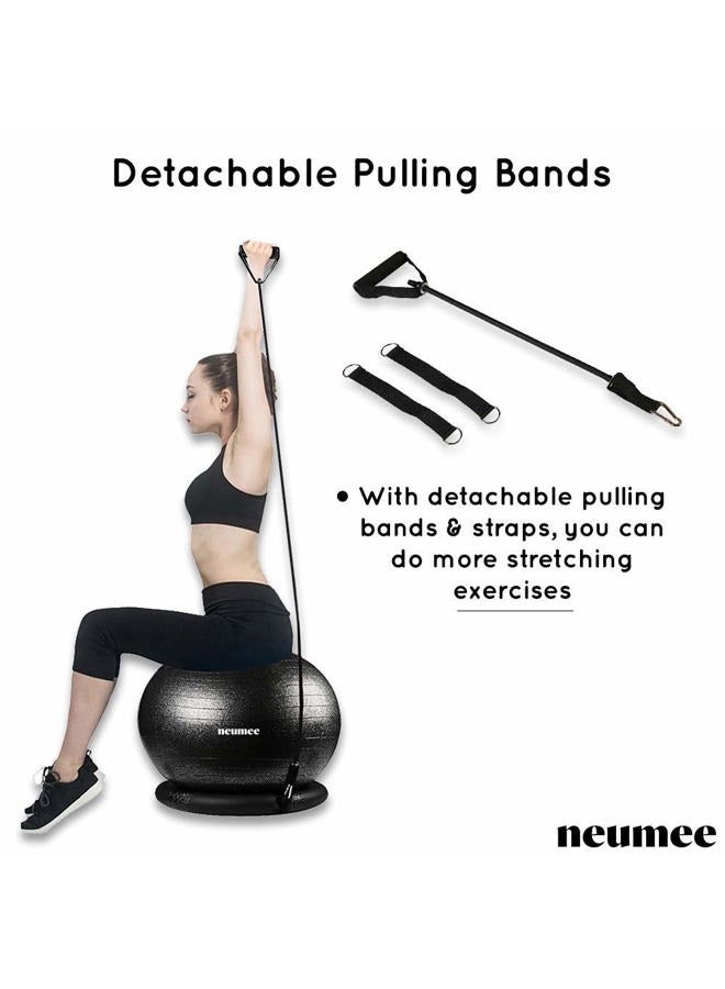 neumee Yoga Ball Chair with 65cm Exercise Ball & 2 Resistance Bands, Stability Base for Home Office, Yoga, Pilates & Fitness, Balance Ball for Posture, Core Strength & Low Impact Workouts (Grey) - Image 5