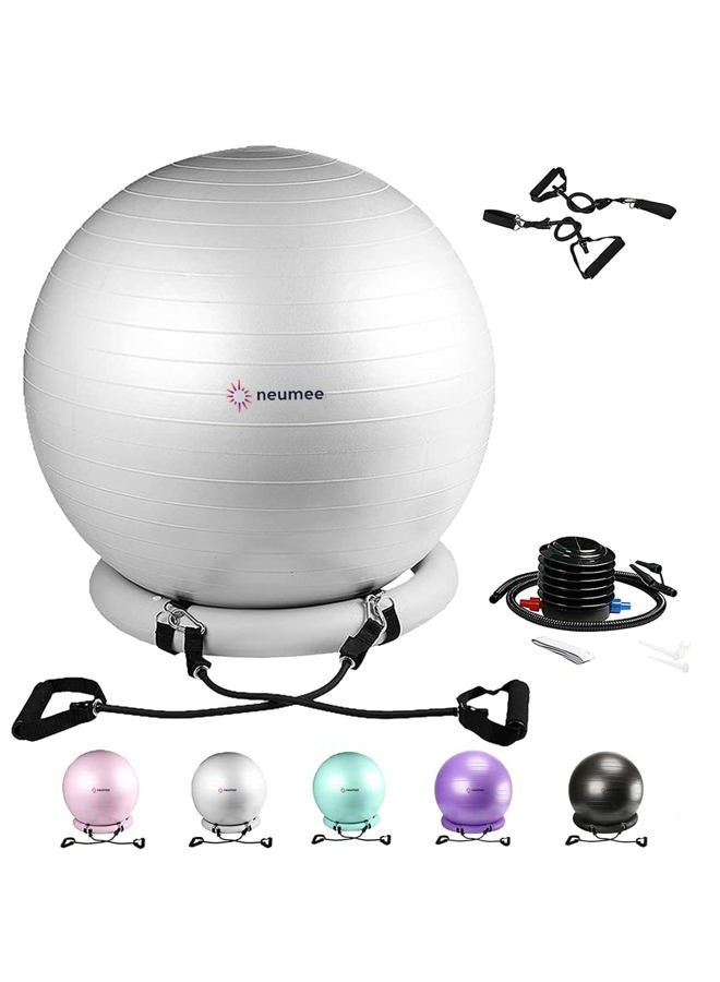 neumee Yoga Ball Chair with 65cm Exercise Ball & 2 Resistance Bands, Stability Base for Home Office, Yoga, Pilates & Fitness, Balance Ball for Posture, Core Strength & Low Impact Workouts (Grey) - Image 1