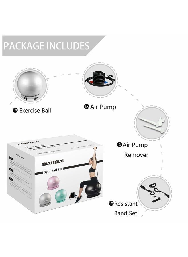 neumee Yoga Ball Chair with 65cm Exercise Ball & 2 Resistance Bands, Stability Base for Home Office, Yoga, Pilates & Fitness, Balance Ball for Posture, Core Strength & Low Impact Workouts (Grey) - Image 4