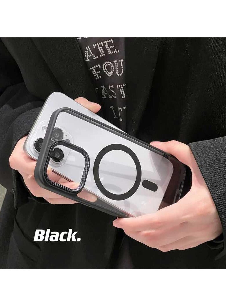 Luxury Metal Lens Camera Protection Magsafe Phone Case for iPhone 16 Pro Max Wireless Charging Cover - Clear Back Slim -Black - Image 2