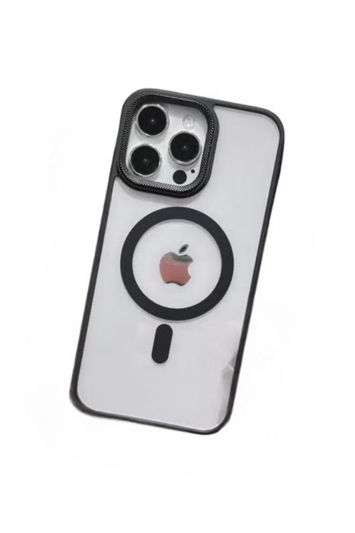 Luxury Metal Lens Camera Protection Magsafe Phone Case for iPhone 16 Pro Max Wireless Charging Cover - Clear Back Slim -Black - Image 1