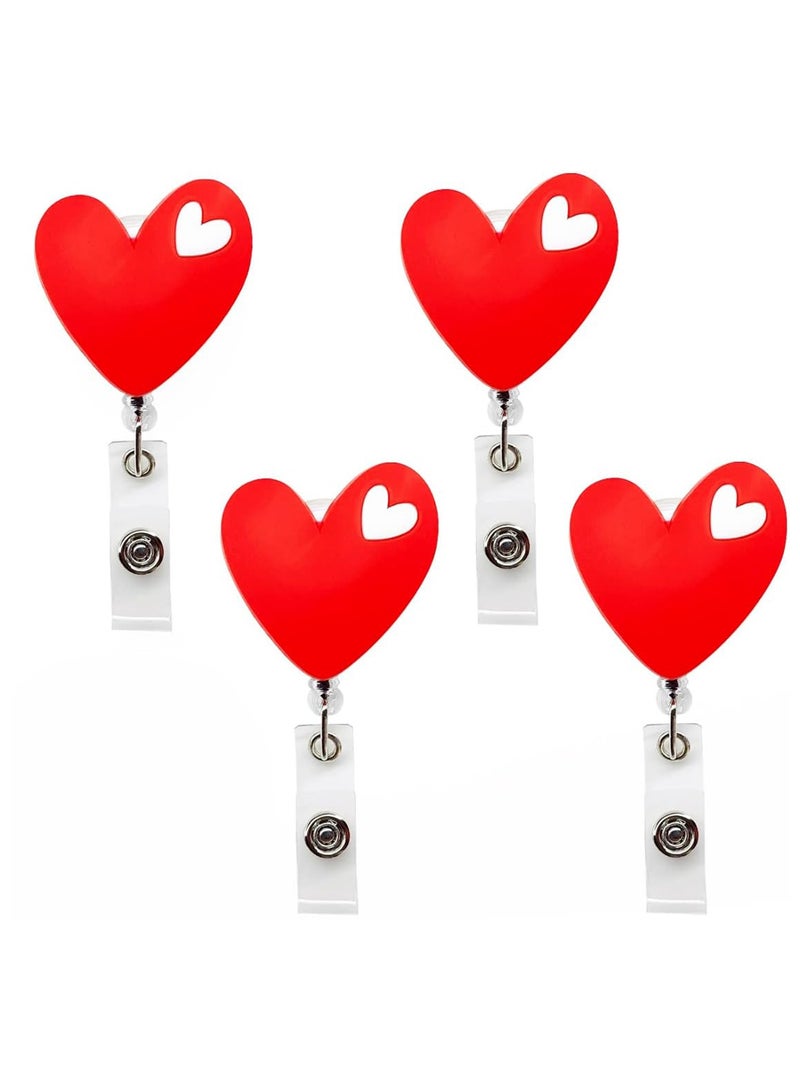 SOLARAE 4 PCS Badge Reels Retractable Cute Heart Shaped Retractable Badge Reels, Badge Reel Holder for Children and Nurses, Clip-on Name ID Badge Holder for Office (Red Heart) - Image 1