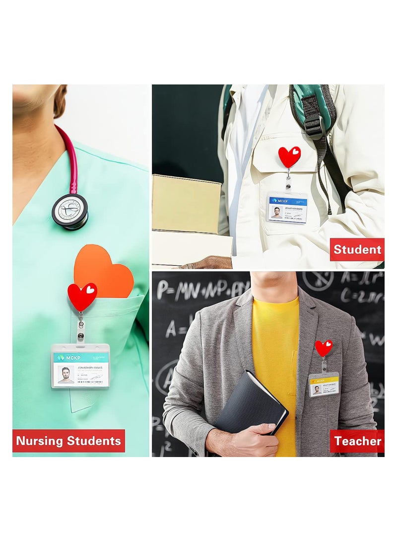 SOLARAE 4 PCS Badge Reels Retractable Cute Heart Shaped Retractable Badge Reels, Badge Reel Holder for Children and Nurses, Clip-on Name ID Badge Holder for Office (Red Heart) - Image 3