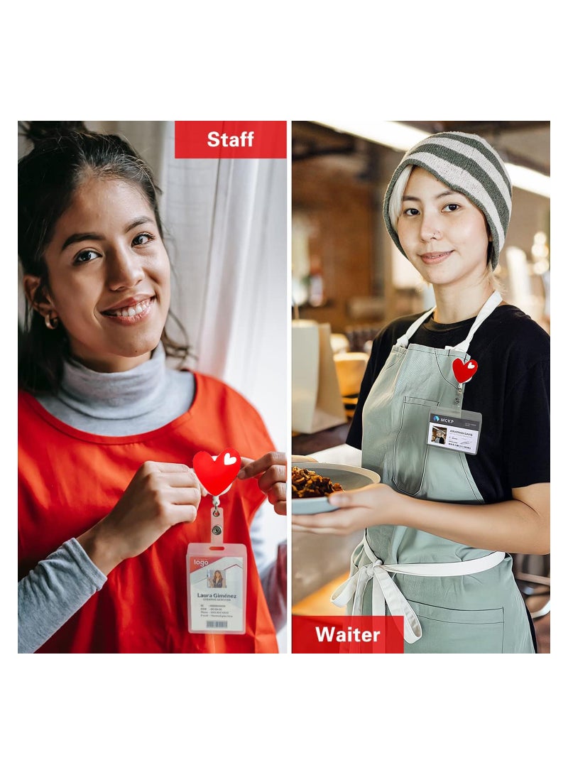 SOLARAE 4 PCS Badge Reels Retractable Cute Heart Shaped Retractable Badge Reels, Badge Reel Holder for Children and Nurses, Clip-on Name ID Badge Holder for Office (Red Heart) - Image 2