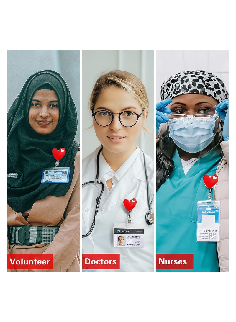 SOLARAE 4 PCS Badge Reels Retractable Cute Heart Shaped Retractable Badge Reels, Badge Reel Holder for Children and Nurses, Clip-on Name ID Badge Holder for Office (Red Heart) - Image 4