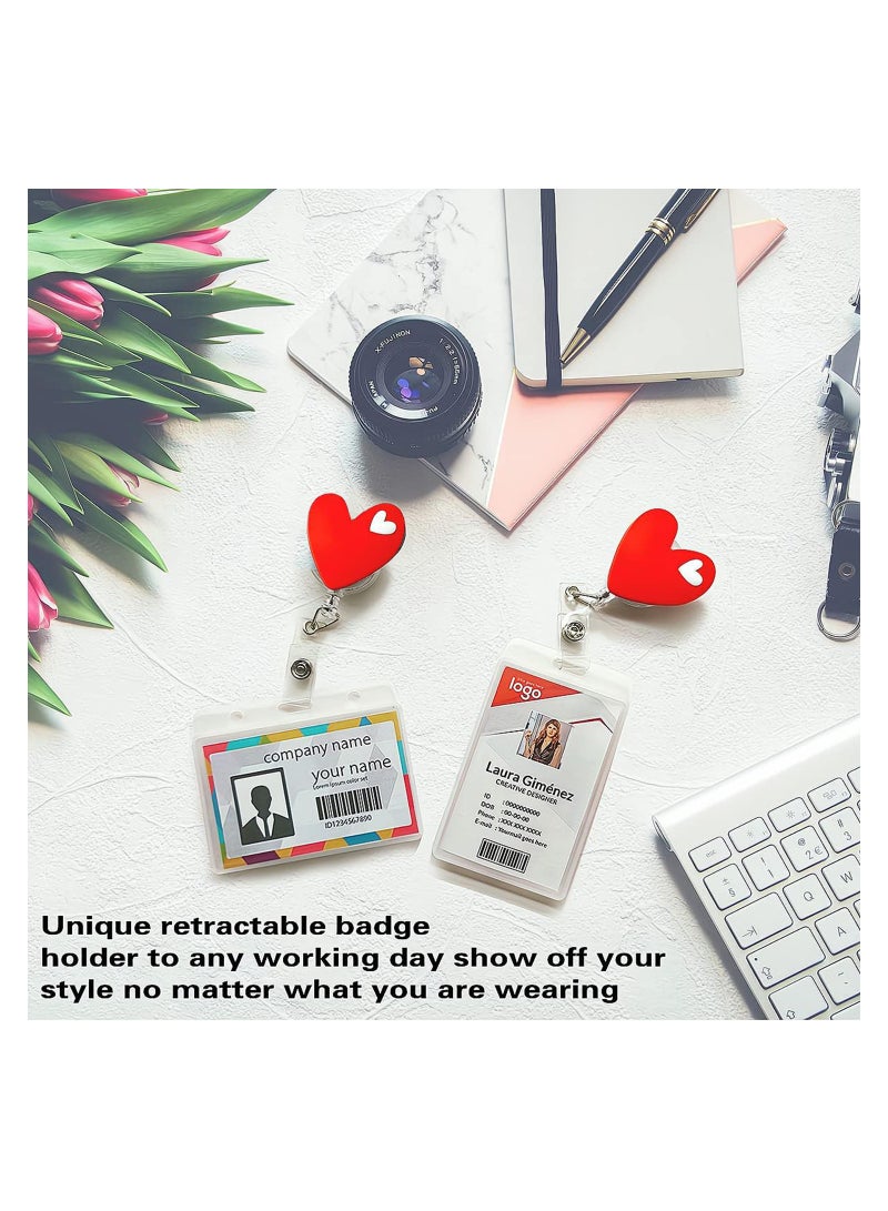 SOLARAE 4 PCS Badge Reels Retractable Cute Heart Shaped Retractable Badge Reels, Badge Reel Holder for Children and Nurses, Clip-on Name ID Badge Holder for Office (Red Heart) - Image 5