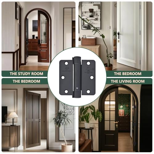 SORGMACH Self Closing Hinge 3 ½"x 3 ½" Adjustable 3 1/2 Inch Matte Black Auto Close Spring Hinges Door Closer Hinge 1/4" Radius Corner for Commercial Grade Auto Self-Closing 3 Pieces - Image 5