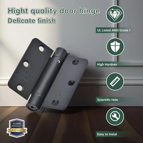 SORGMACH Self Closing Hinge 3 ½"x 3 ½" Adjustable 3 1/2 Inch Matte Black Auto Close Spring Hinges Door Closer Hinge 1/4" Radius Corner for Commercial Grade Auto Self-Closing 3 Pieces - Image 4